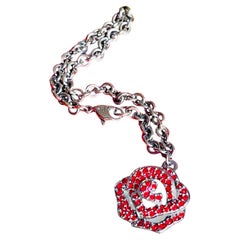 Swarovski Vintage Vivid Rose Ruby Crystals Ciondolo Charm Chain Bracciale d'Argento