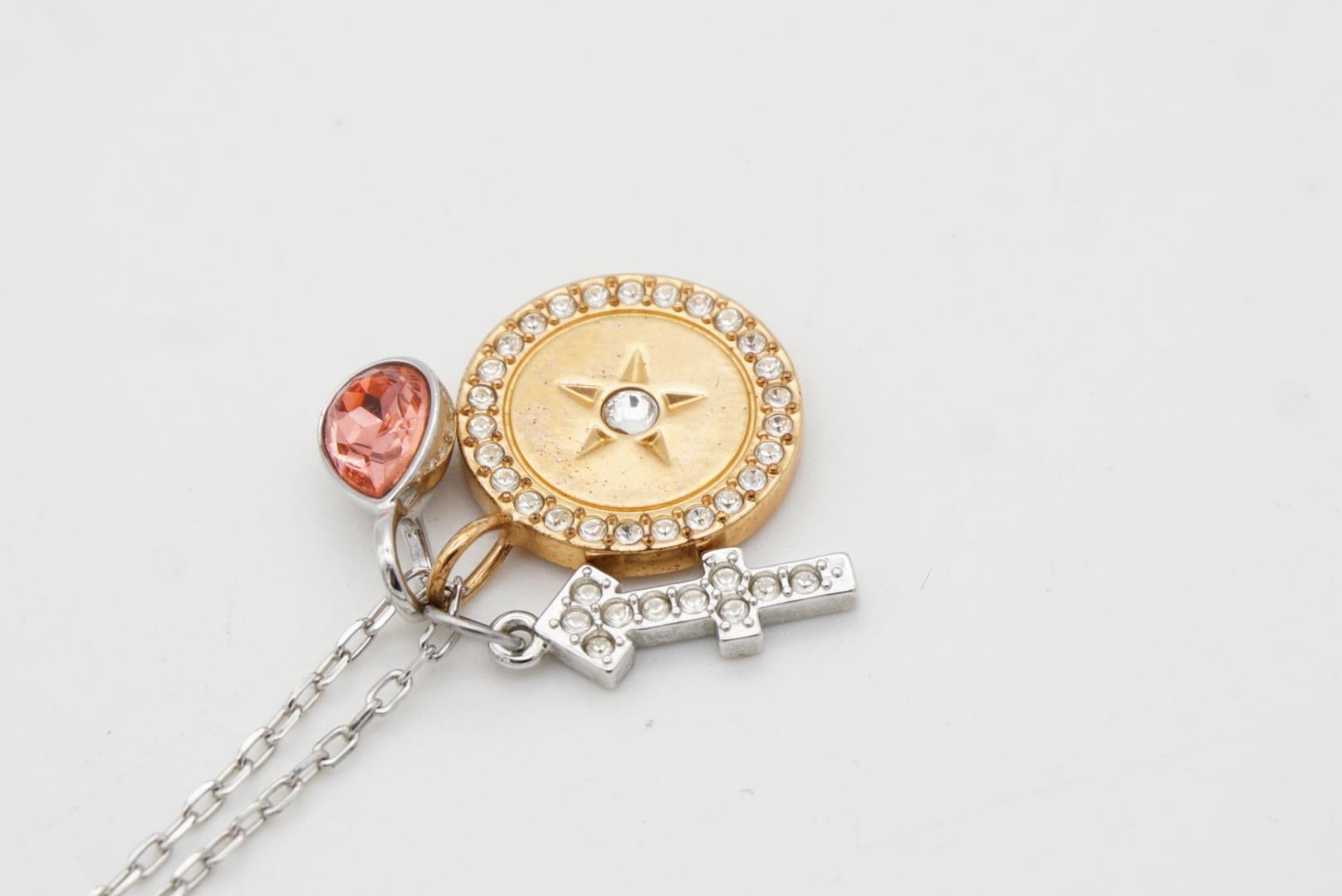 Swarovski Zodiac Sagittarius Cross Compass Tear Drop Collana, Oro rosa in vendita 5