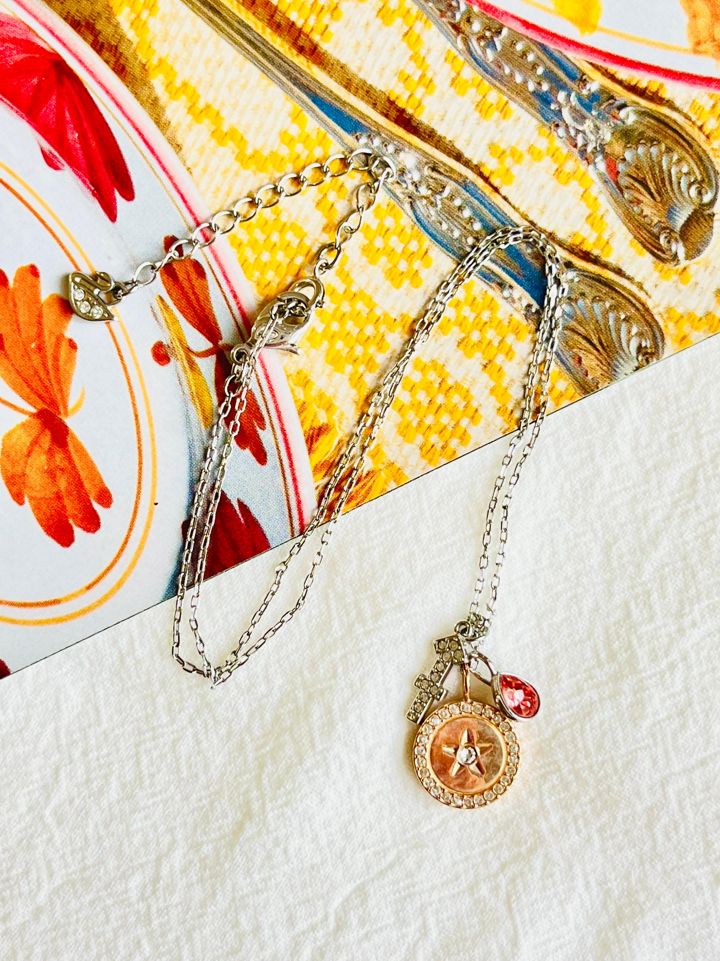 da uomo o donna Swarovski Zodiac Sagittarius Cross Compass Tear Drop Collana, Oro rosa in vendita