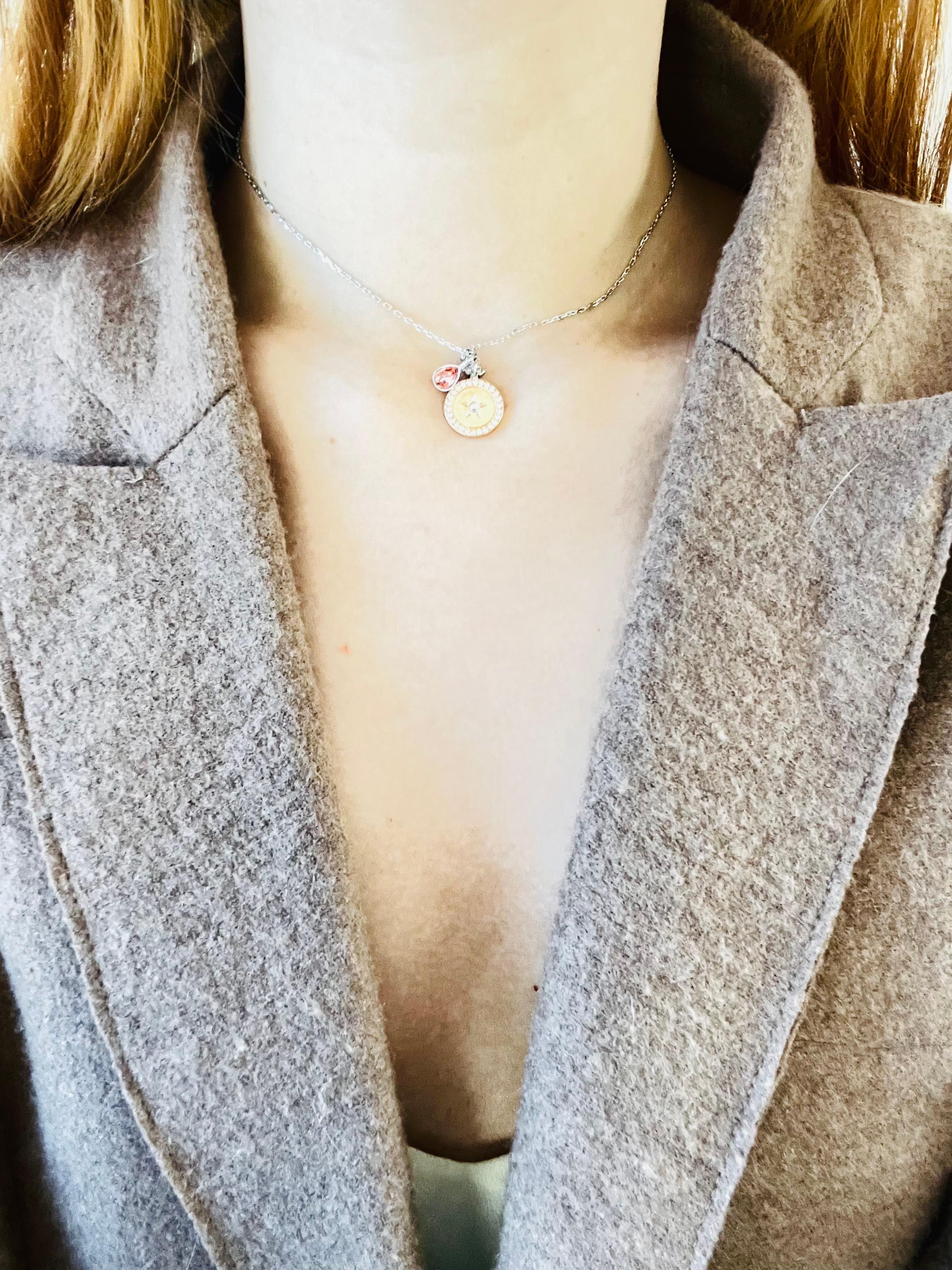 Swarovski Zodiac Sagittarius Cross Compass Tear Drop Pendant Necklace, Rose Gold For Sale 2
