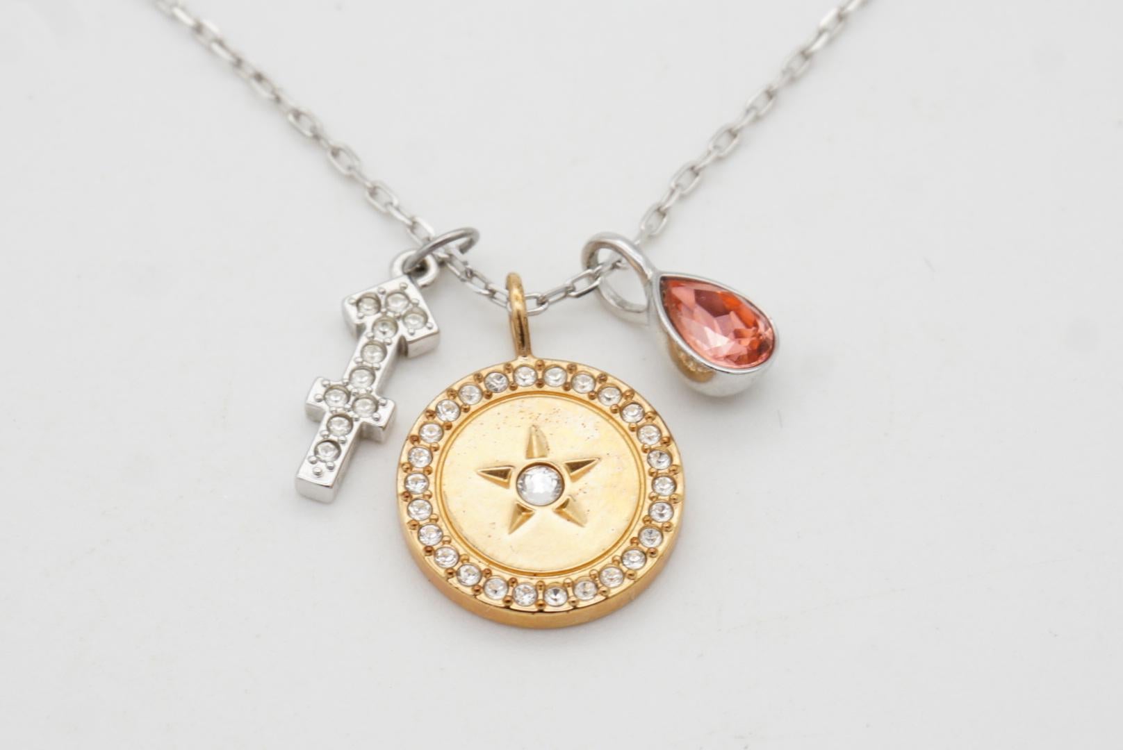 Swarovski Zodiac Sagittarius Cross Compass Tear Drop Pendant Necklace, Rose Gold For Sale 1