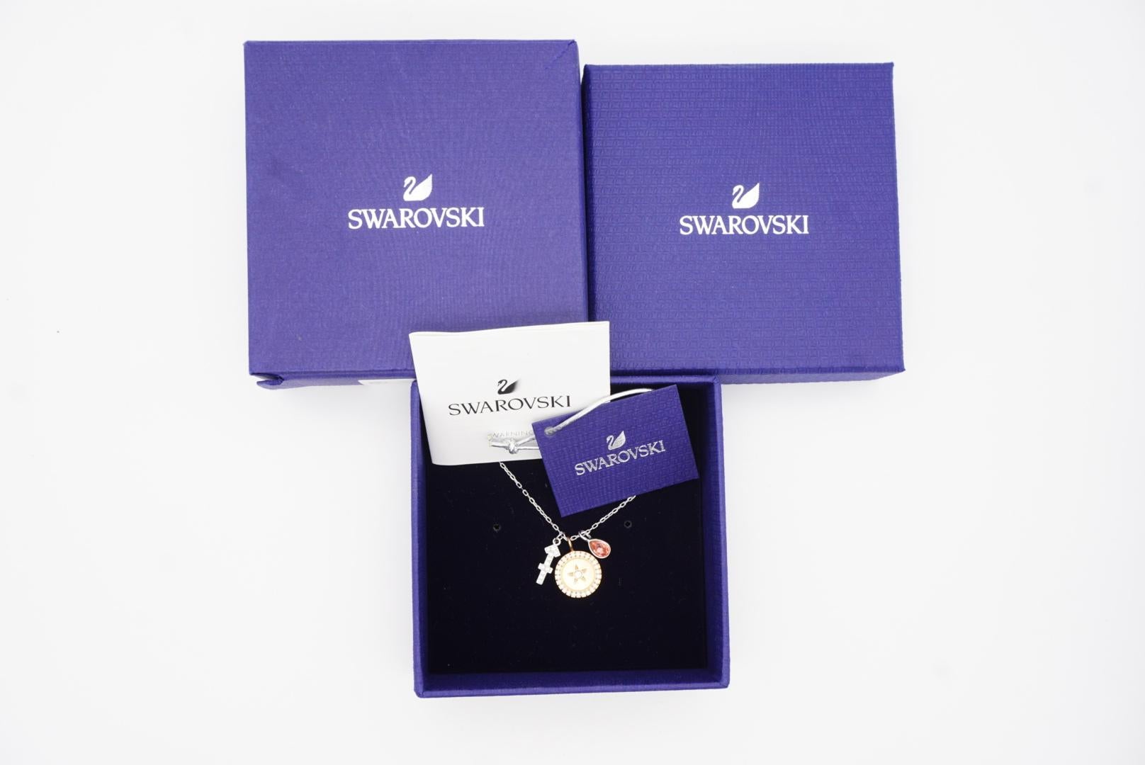 Swarovski Zodiac Sagittarius Cross Compass Tear Drop Pendant Necklace, Rose Gold For Sale 4
