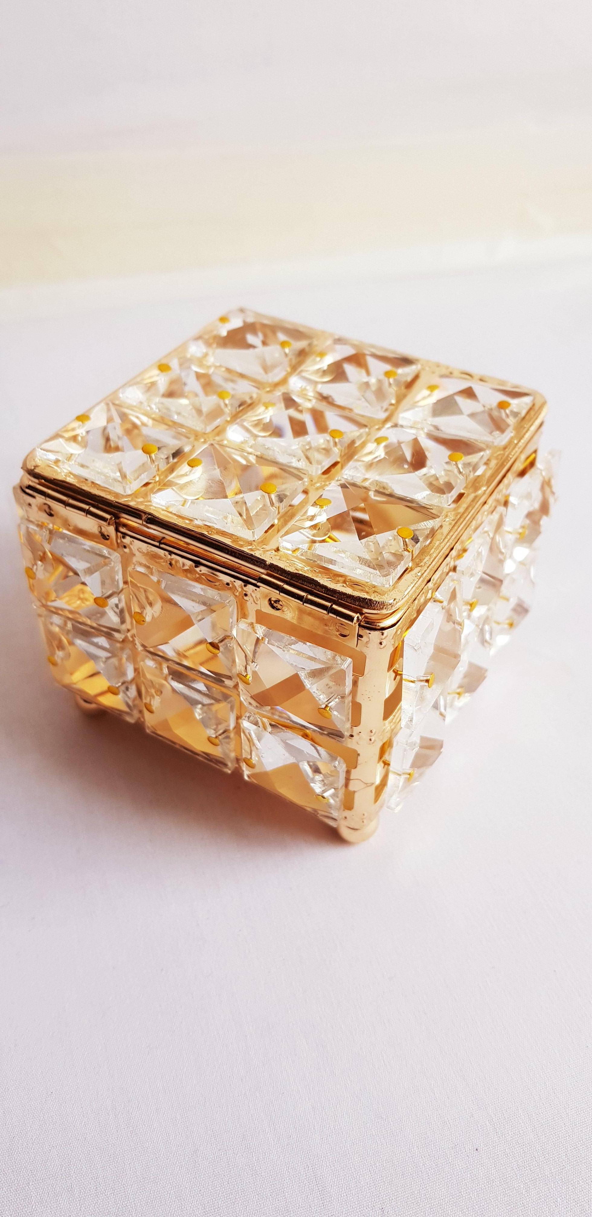 Swarowski Crystal and 24 Kt Gold Plated Jewellery Box and Candle Holder For Sale 1