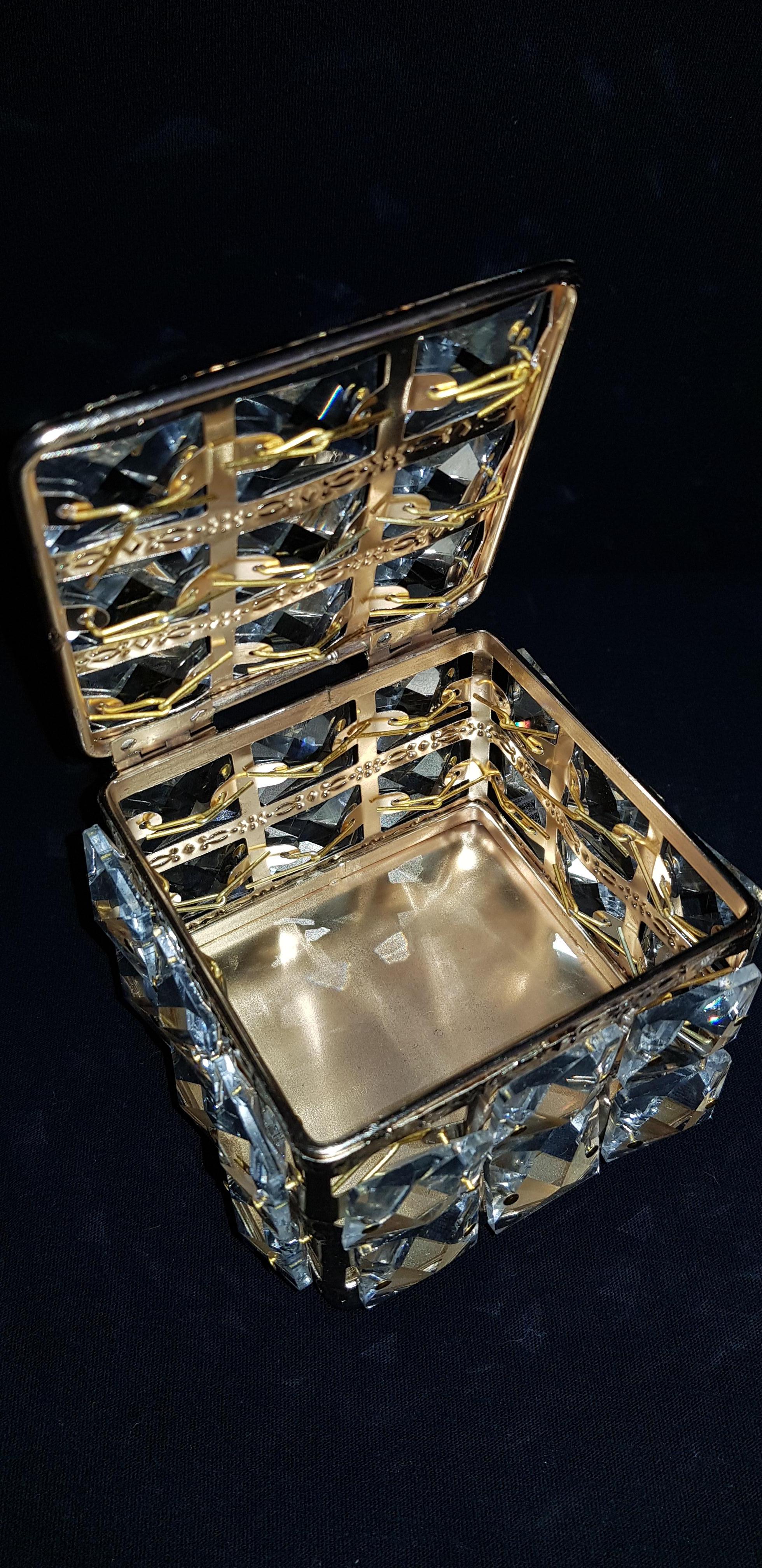 Austrian Swarowski Crystal and 24 Kt Gold Plated Jewellery Box and Candle Holder For Sale