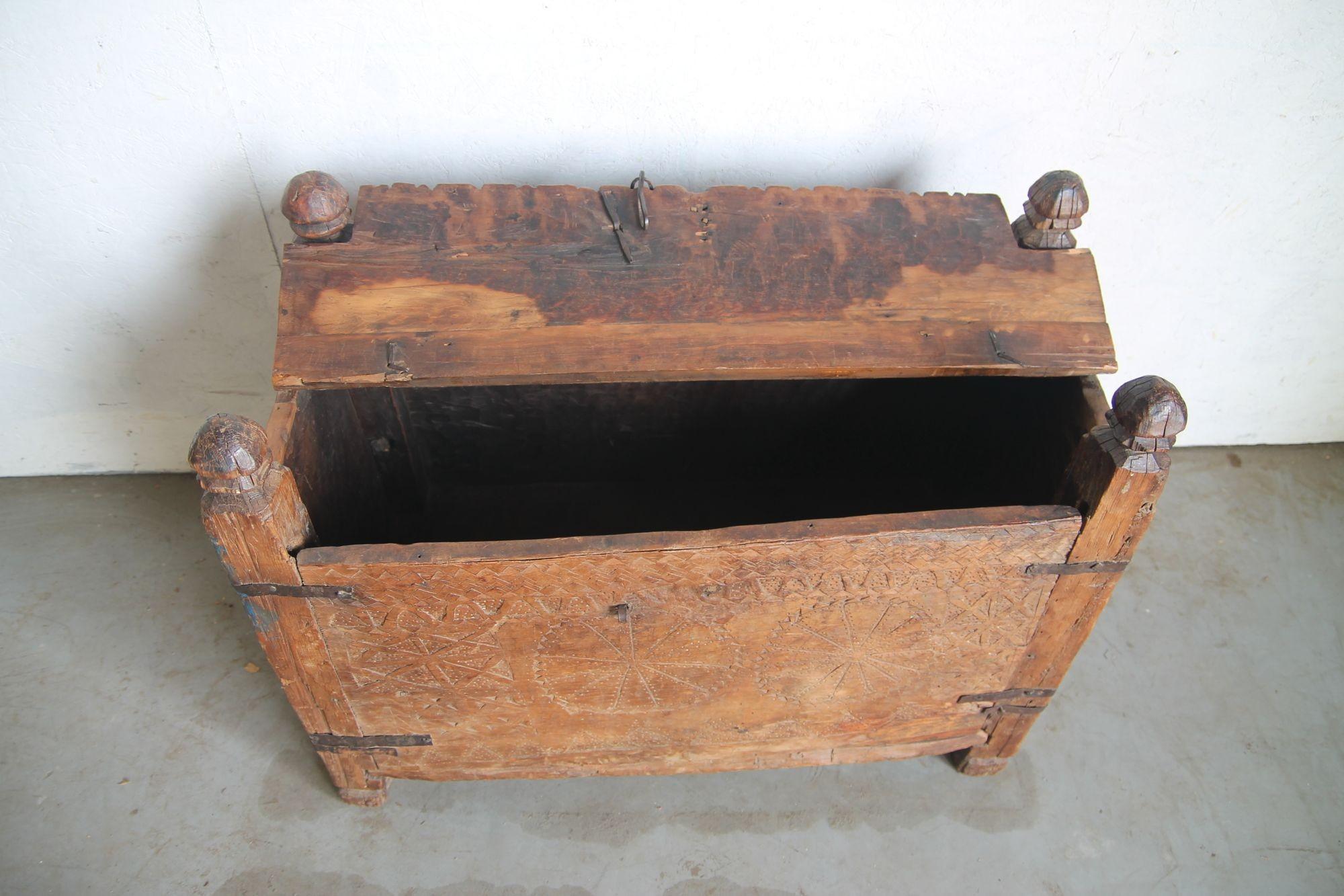 Rustic Swat Valley Hand Carved Chest For Sale