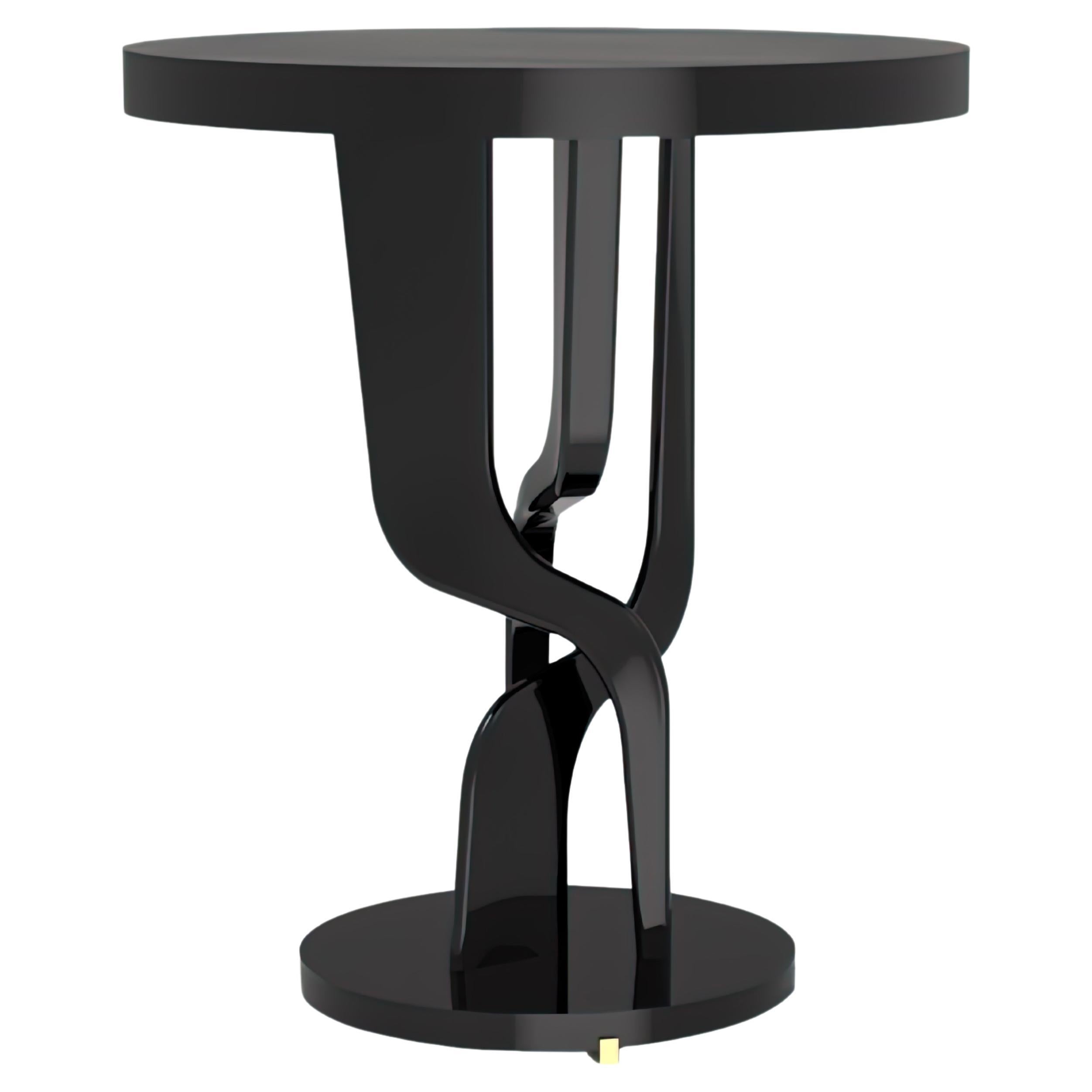 21st Century "Sway" Black Gueridon Glossy Black Lacquered and Dark Wood For Sale