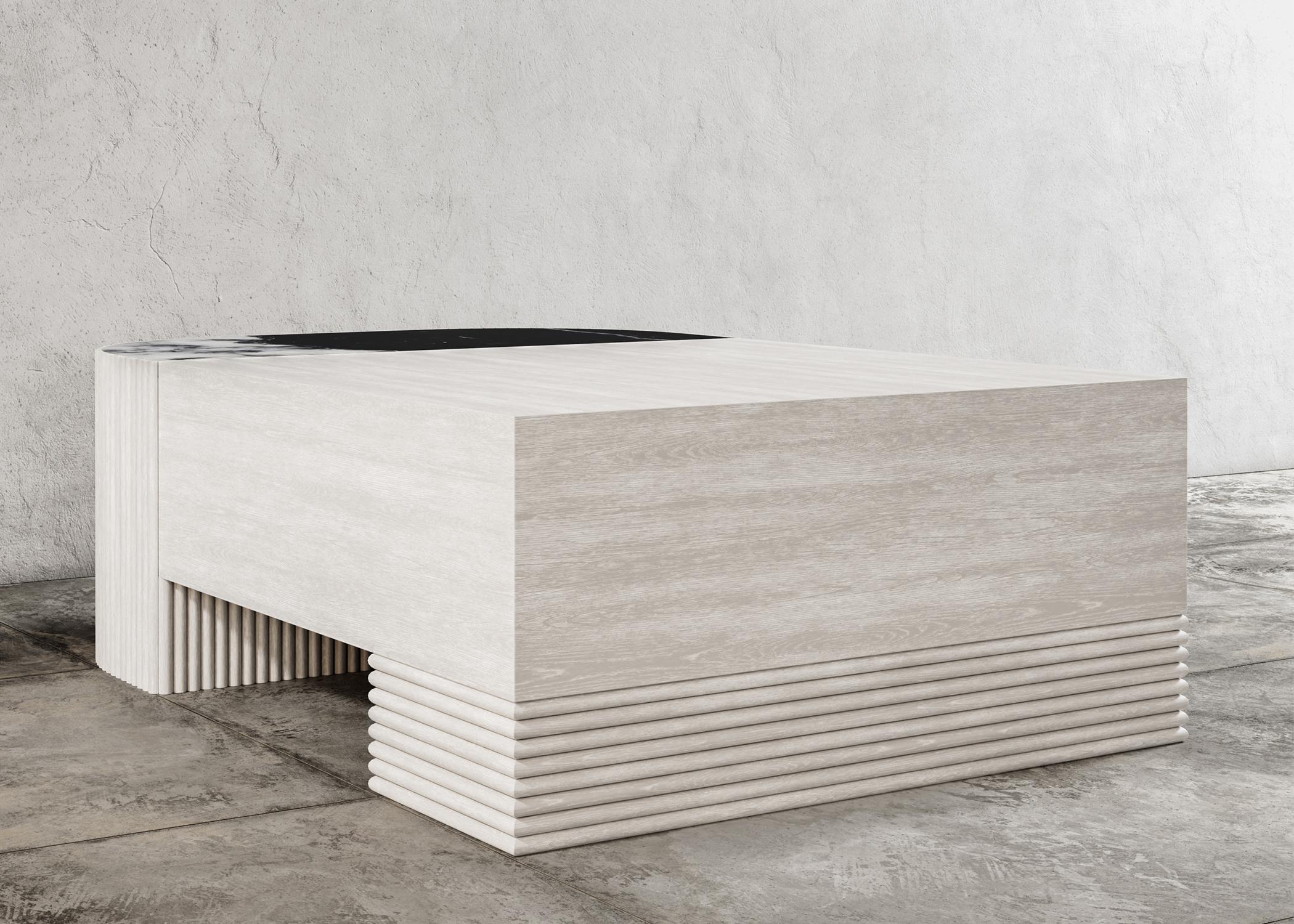 TABLE À CAFÉ SWAY - Design Modern avec chêne sable + marbre Nero Marquina

La table basse Sway est un meuble magnifique et unique qui ne manquera pas de devenir la pièce maîtresse de tout salon. Cette superbe table basse est fabriquée en bois de