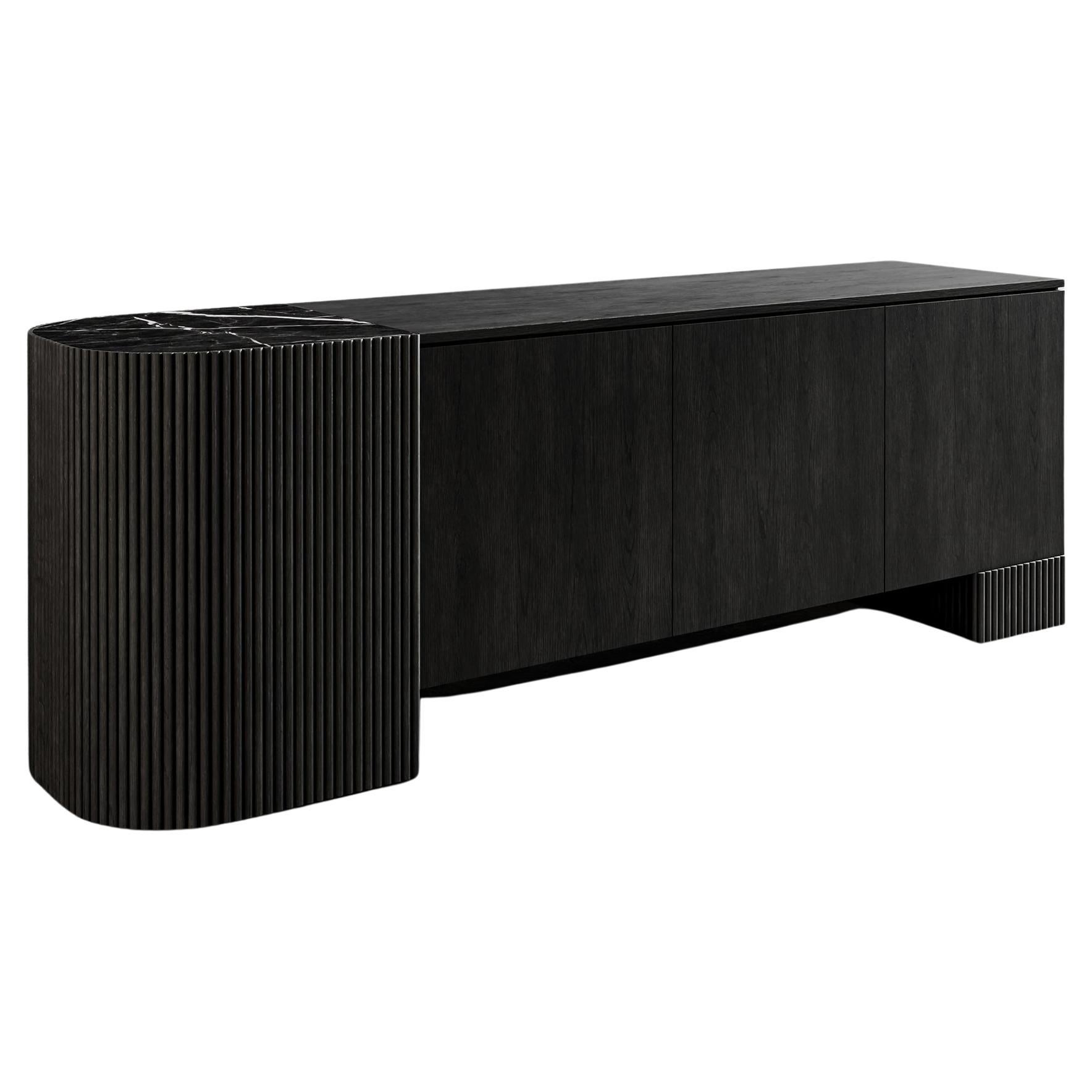 SWAY CREDENZA - Modern Design with Ebony Oak + Nero Marquina Marble For Sale
