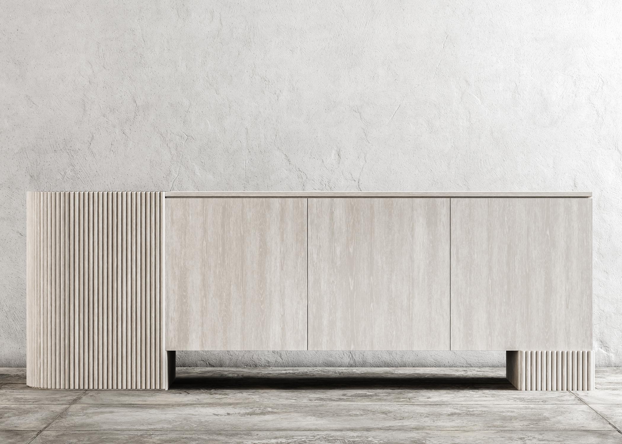 SWAY CREDENZA - Modern Design with Sandy Oak + Matte Lacquer

The Sway Credenza is a sleek and modern piece of furniture that is perfect for any contemporary living space. Crafted from high-quality Sandy Oak wood and finished with a clear matte