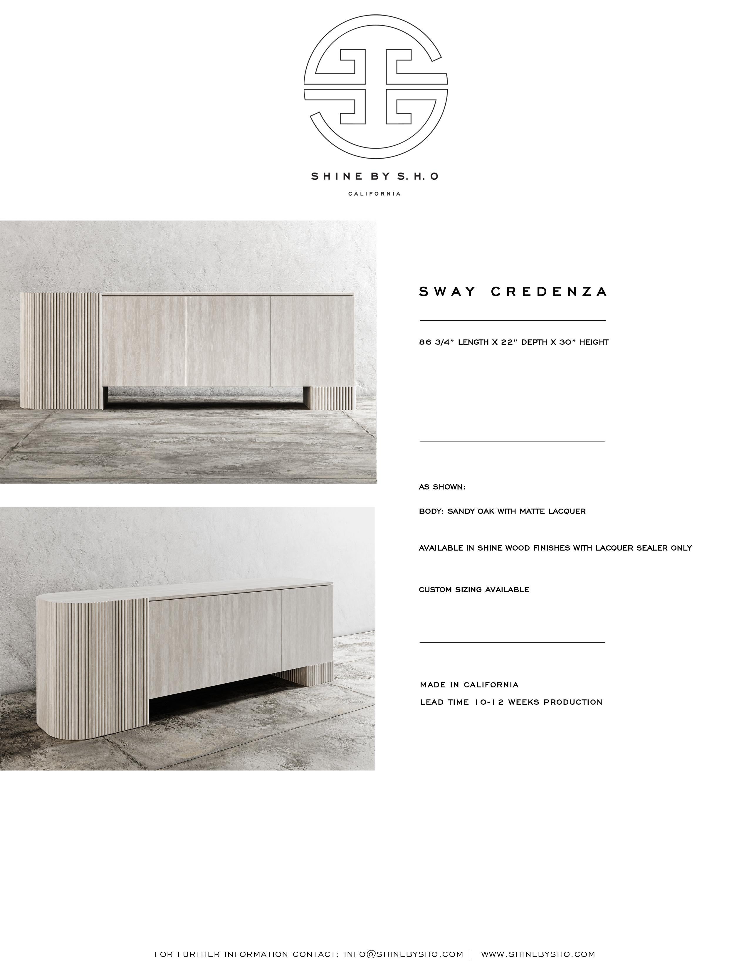 Marble SWAY CREDENZA - Modern Design with Sandy Oak + Matte Lacquer For Sale