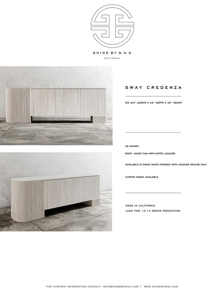 SWAY CREDENZA Modern Design with Sandy Oak + Matte Lacquer For Sale