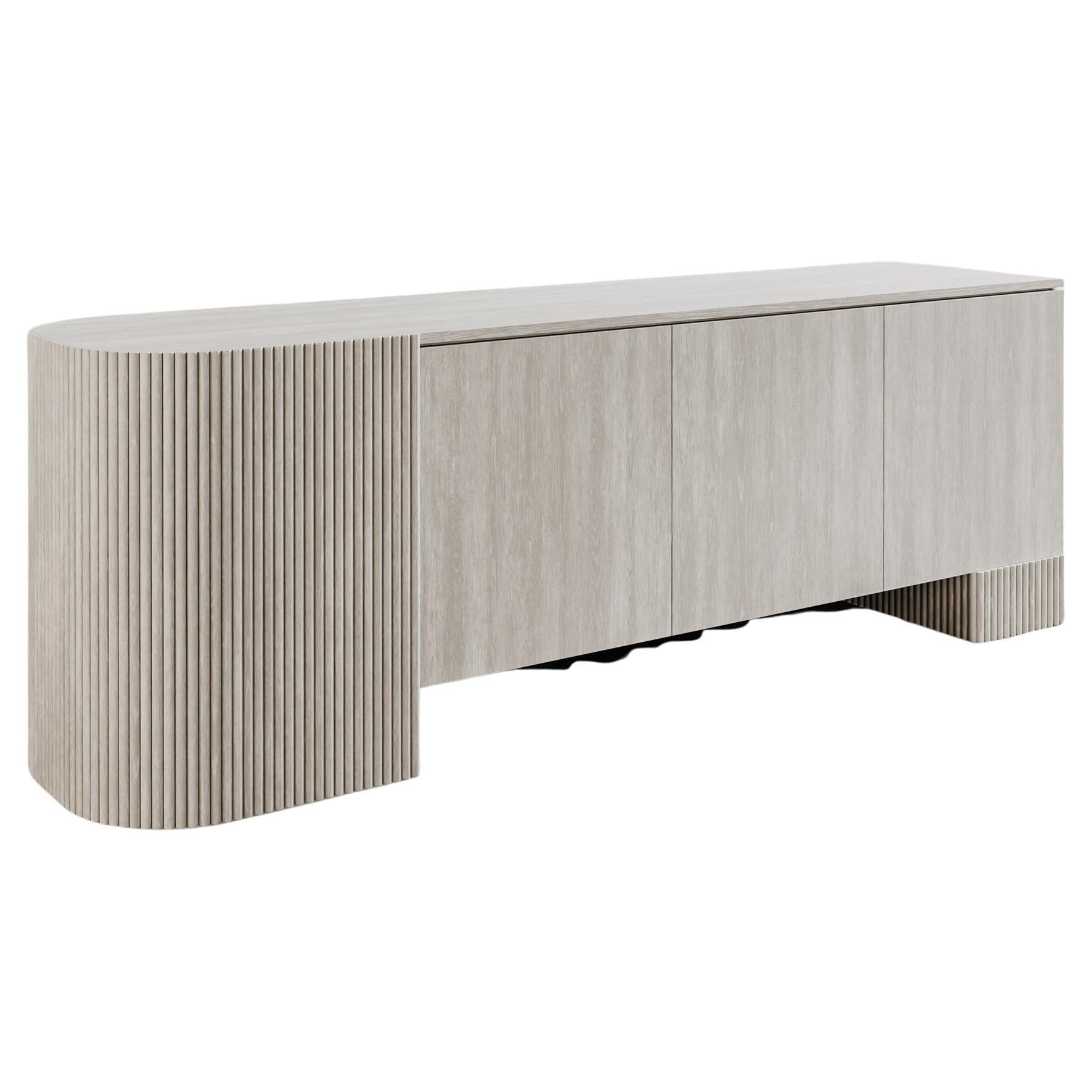 SWAY CREDENZA - Modern Design with Sandy Oak + Matte Lacquer For Sale