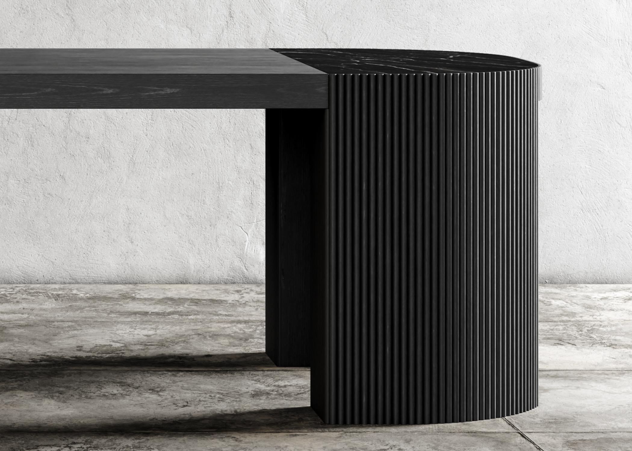 Contemporary SWAY DINING TABLE - Modern Design with Ebony Oak + Nero Marquina Marble For Sale