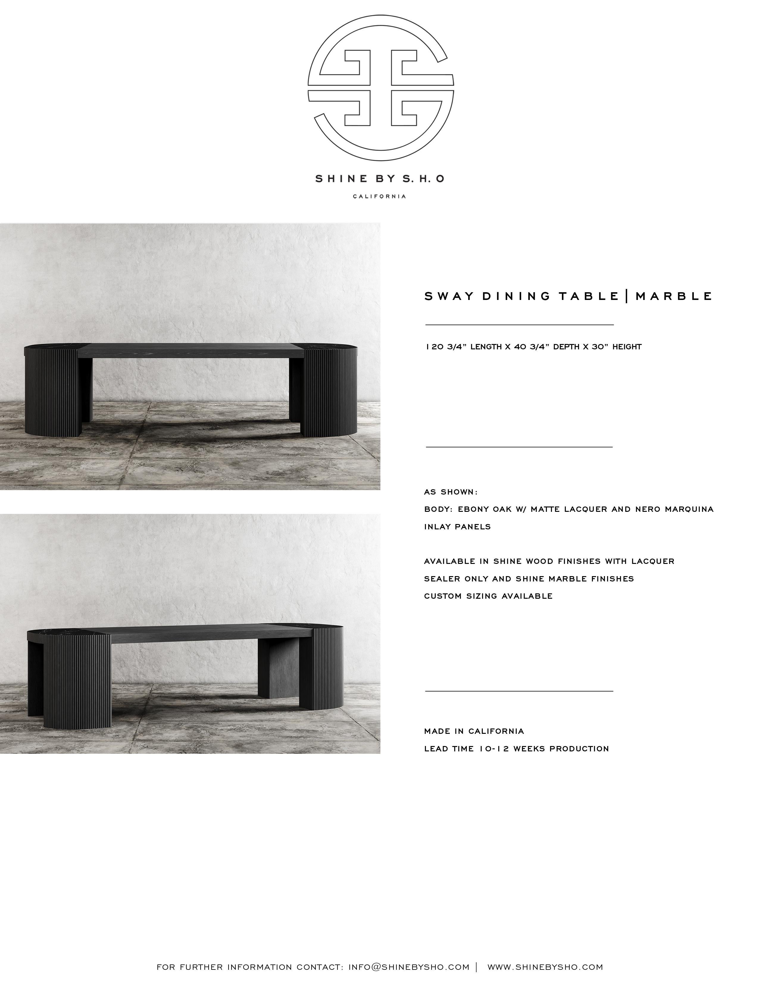 SWAY DINING TABLE – modernes Design mit Ebenholz-Eiche + Nero Marquina-Marmor (21. Jahrhundert und zeitgenössisch) im Angebot