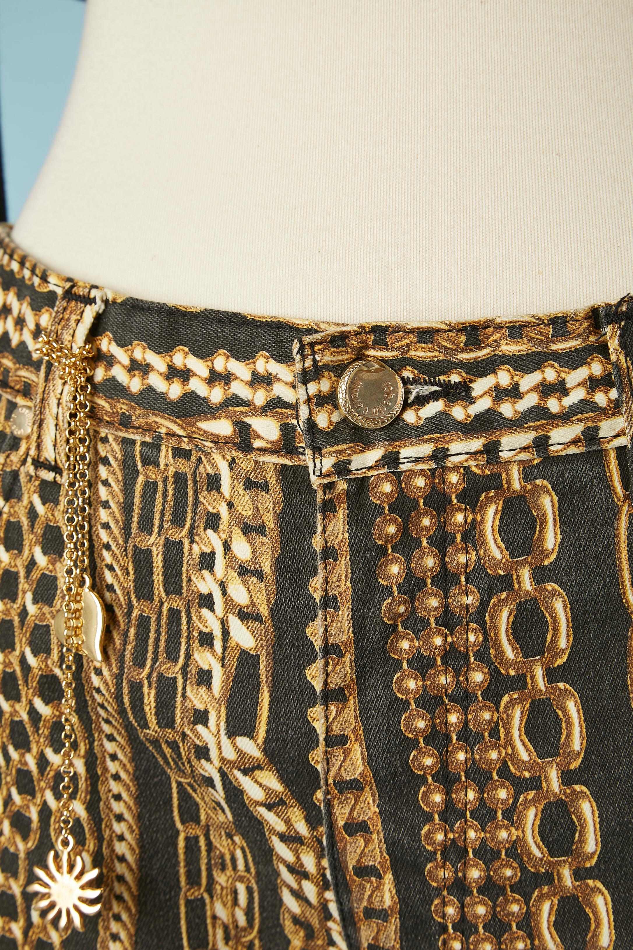 Sweater and printed trouser ensemble with gold metallic chains Roberto Cavalli  In Excellent Condition For Sale In Saint-Ouen-Sur-Seine, FR