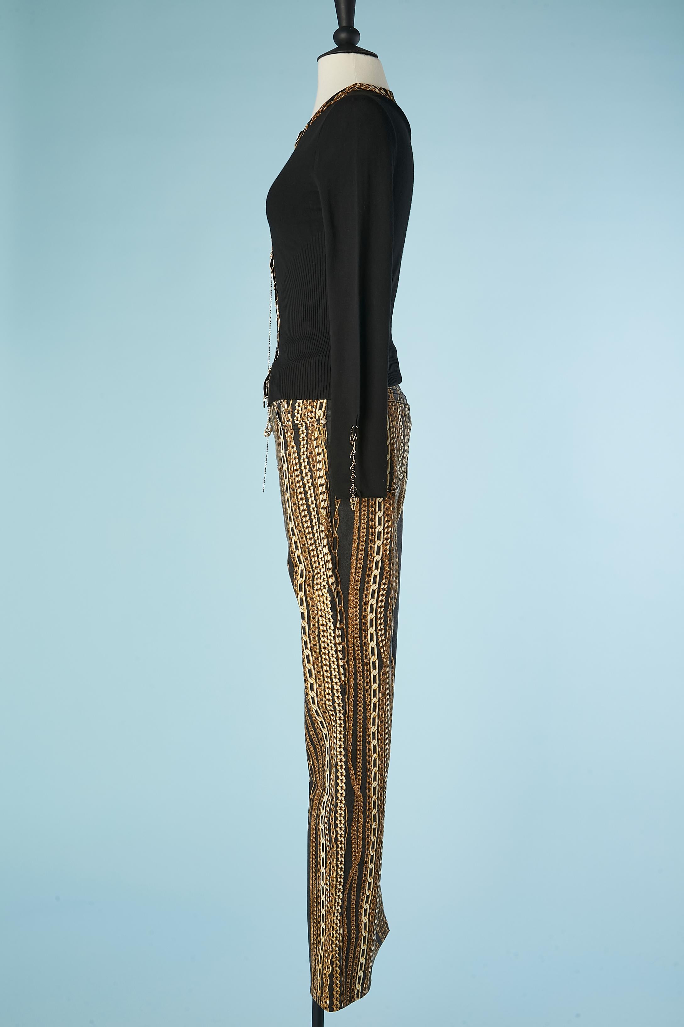 Women's Sweater and printed trouser ensemble with gold metallic chains Roberto Cavalli  For Sale