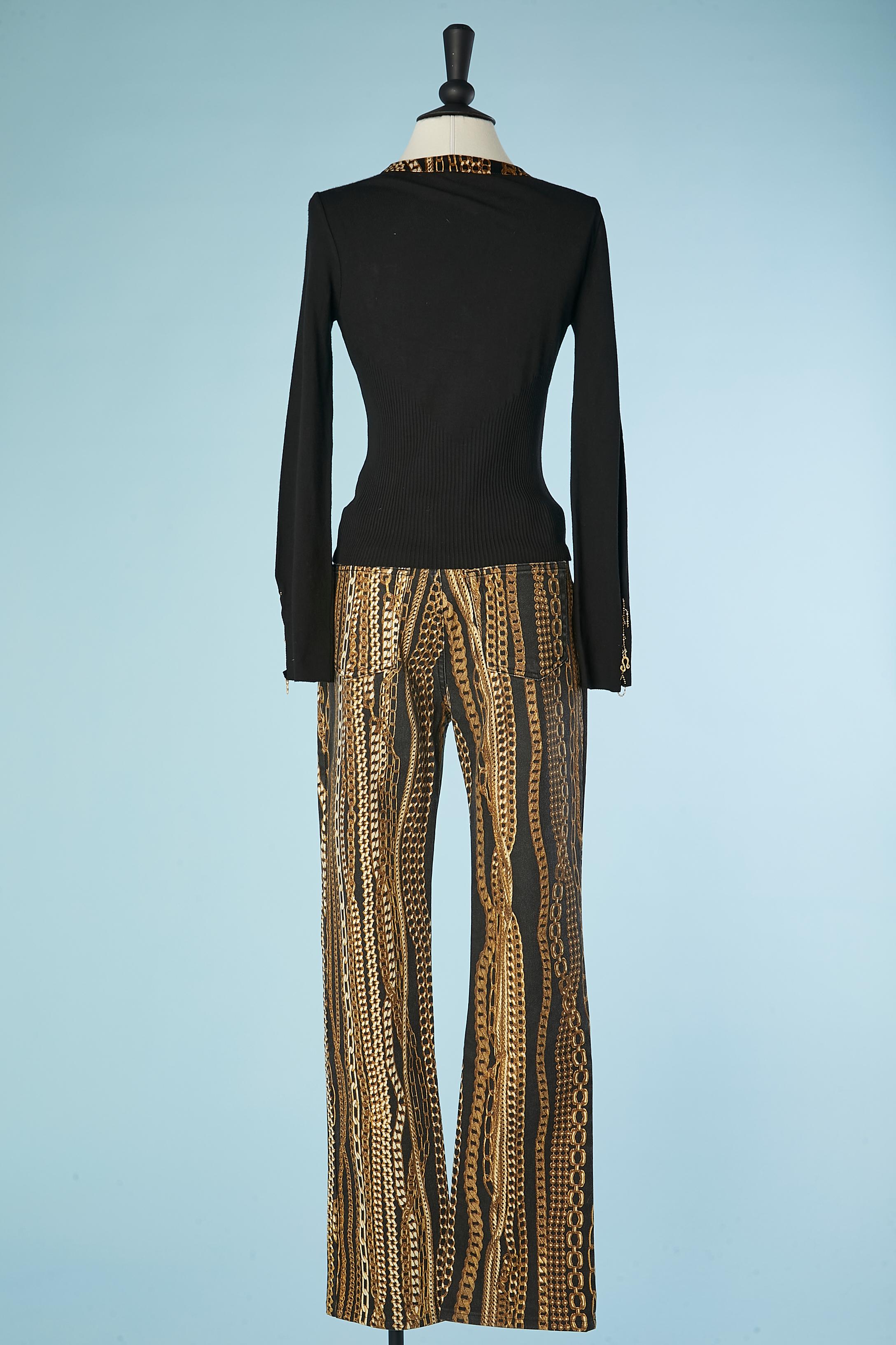 Sweater and printed trouser ensemble with gold metallic chains Roberto Cavalli  For Sale 2