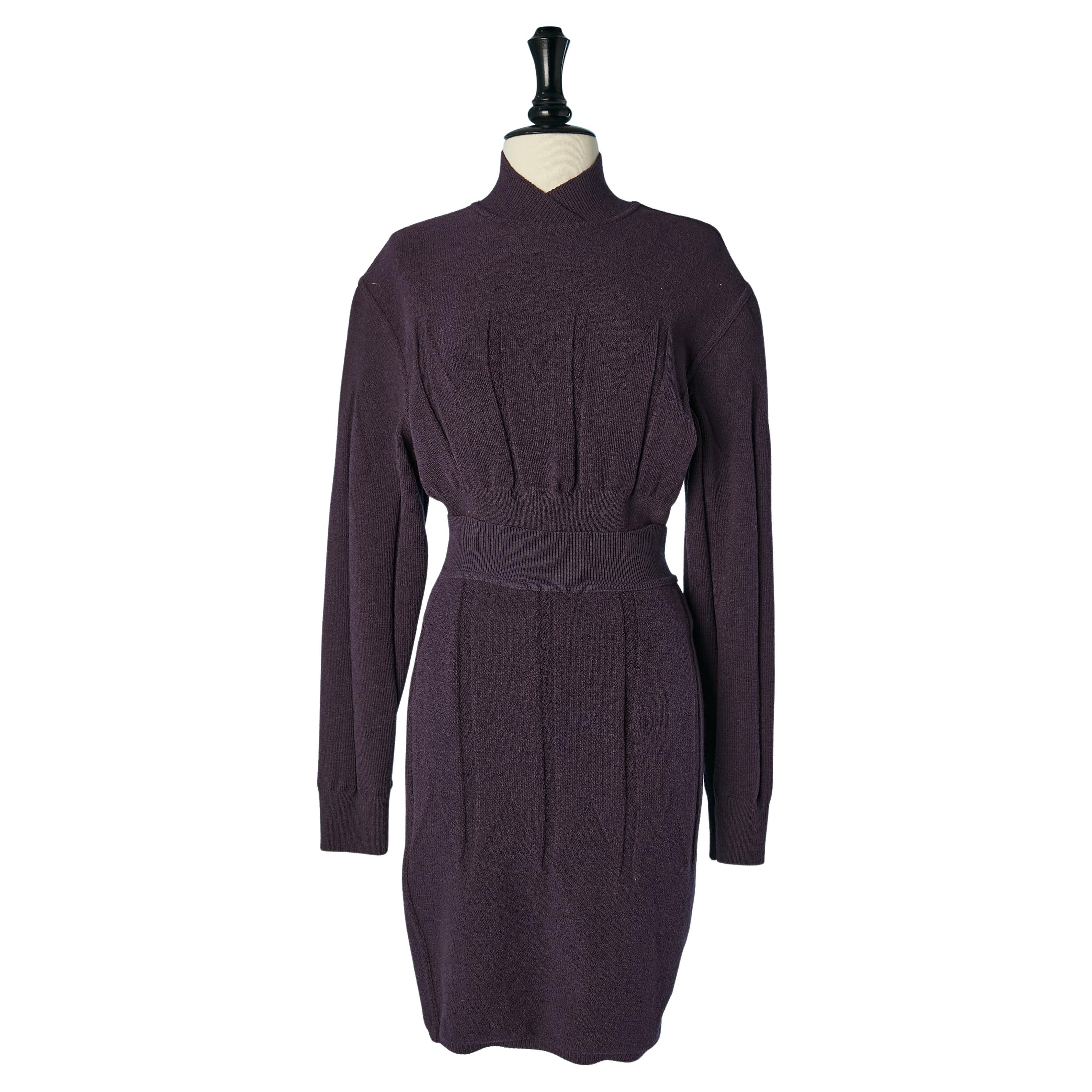 Sweater and skirt ensemble in purple wool and elastane AlaÏa For Sale