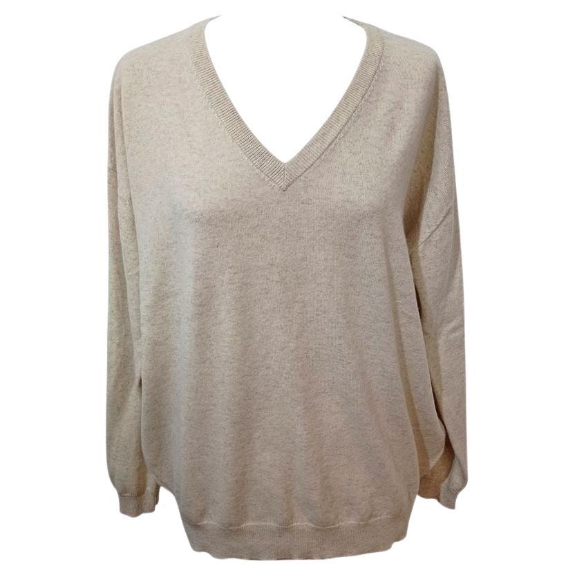 Brunello Cucinelli White Cotton Knit Long Sleeve Top with mandarin ...