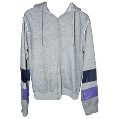 Sweatshirt Vintage 70's Hoodie Jacket Grey Organza silk Patchwork