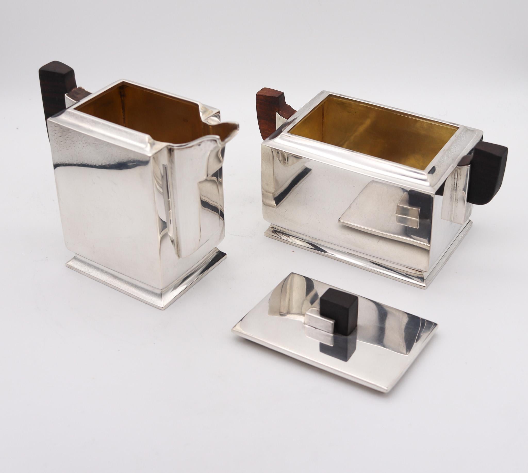 Sweden 1931 Art Deco Bauhaus Geometric Coffee Set In Sterling Silver And Ebony For Sale 4