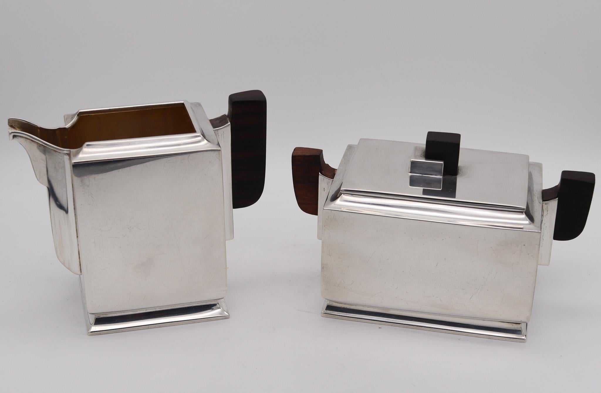 Sweden 1931 Art Deco Bauhaus Geometric Coffee Set In Sterling Silver And Ebony For Sale 1