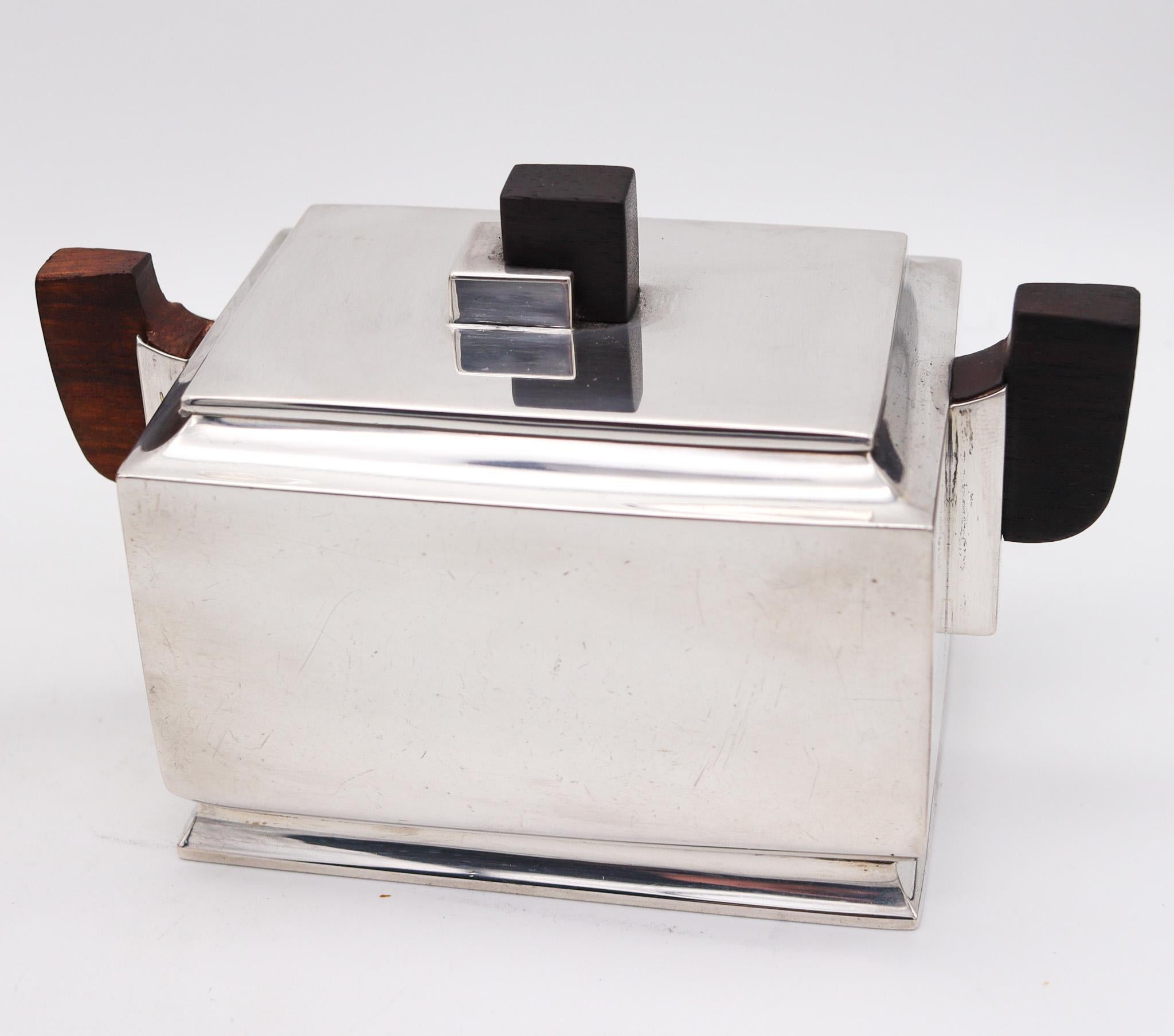 Sweden 1931 Art Deco Bauhaus Geometric Coffee Set In Sterling Silver And Ebony For Sale 2