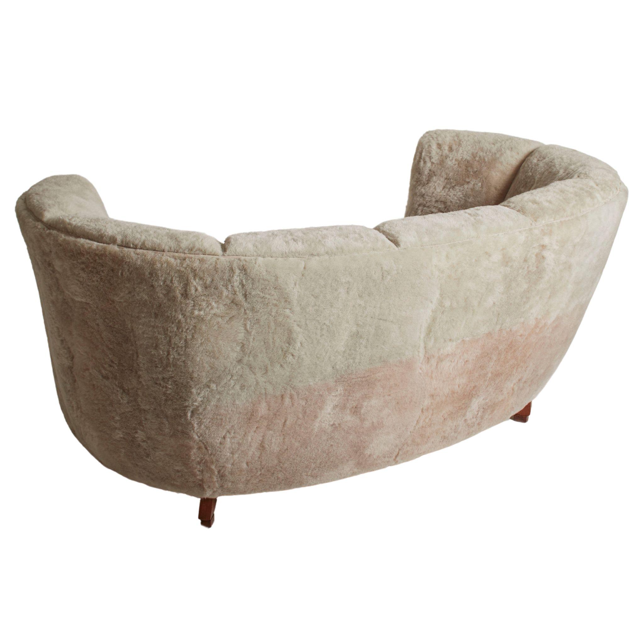 Mid Century Rounded Shearling Loveseat, Sweden 1950s In Good Condition In Aspen, CO