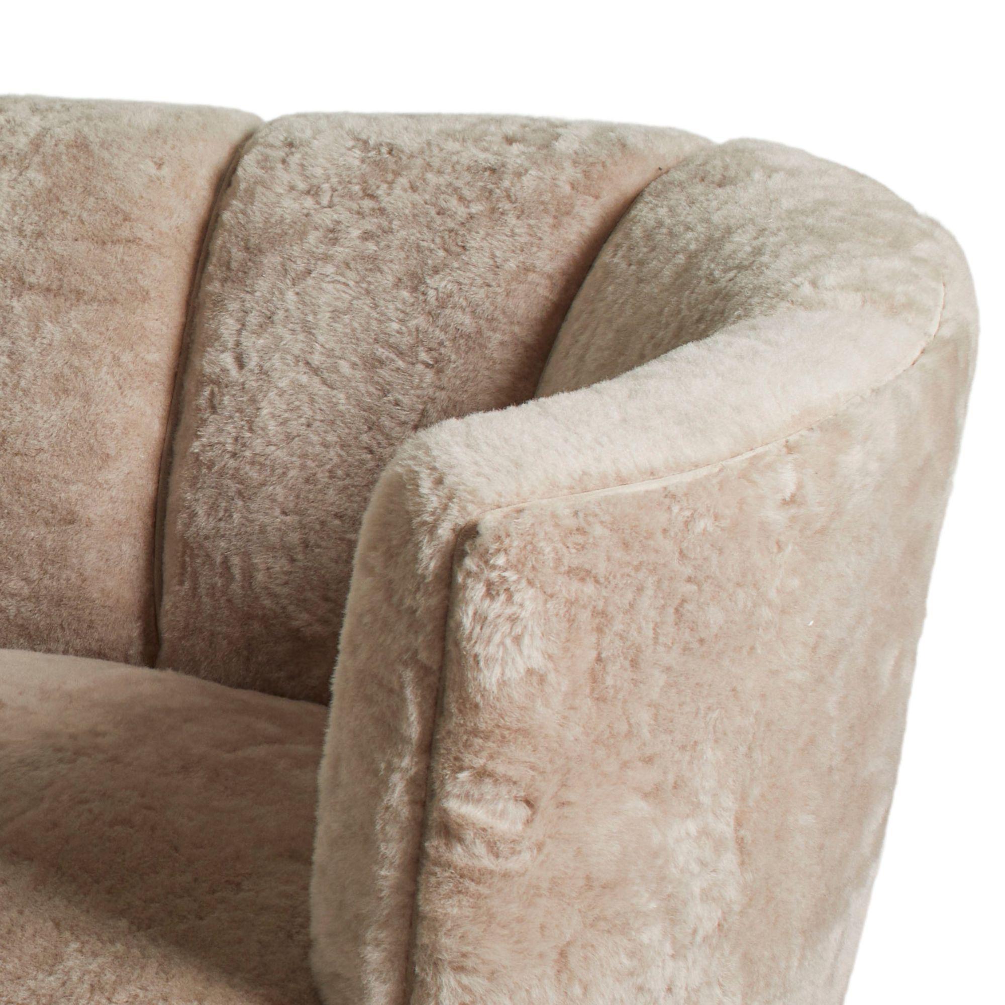 Mid-20th Century Mid Century Rounded Shearling Loveseat, Sweden 1950s