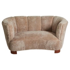 Mid Century Rounded Shearling Loveseat, Sweden 1950s