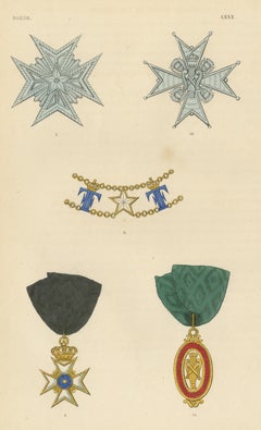 Sweden, Orders of the Polar Star and of Vasa, Plate LXXX, Wood Engraving, 1844