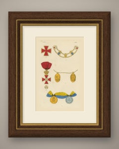 Sweden, Red Crosses, Collar and Medals, Plate LXXXI, Wood Engraving, 1844
