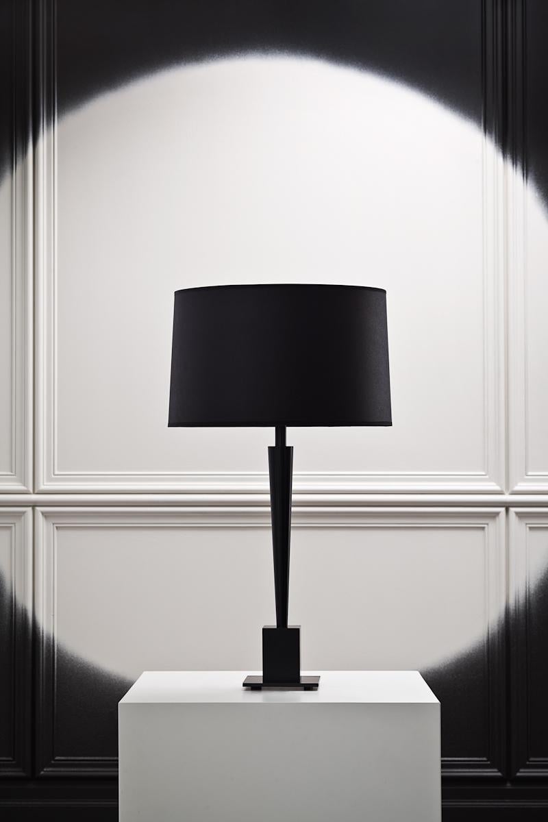 American Swedge Table Lamp with Nickel Base and Black Shade by Powell & Bonnell For Sale