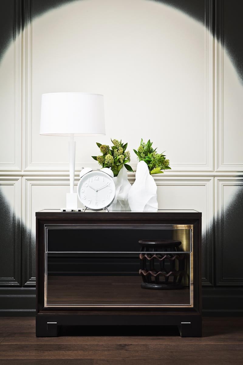 Polished Swedge Table Lamp with Nickel Base and Black Shade by Powell & Bonnell For Sale