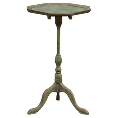 Swedish 1760s Octagonal Tilt-Top Pedestal Table with Green Paint and Tripod Base