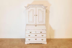 Swedish 1770s Baroque Period Light Gray Painted Secretary with Slant Front Desk
