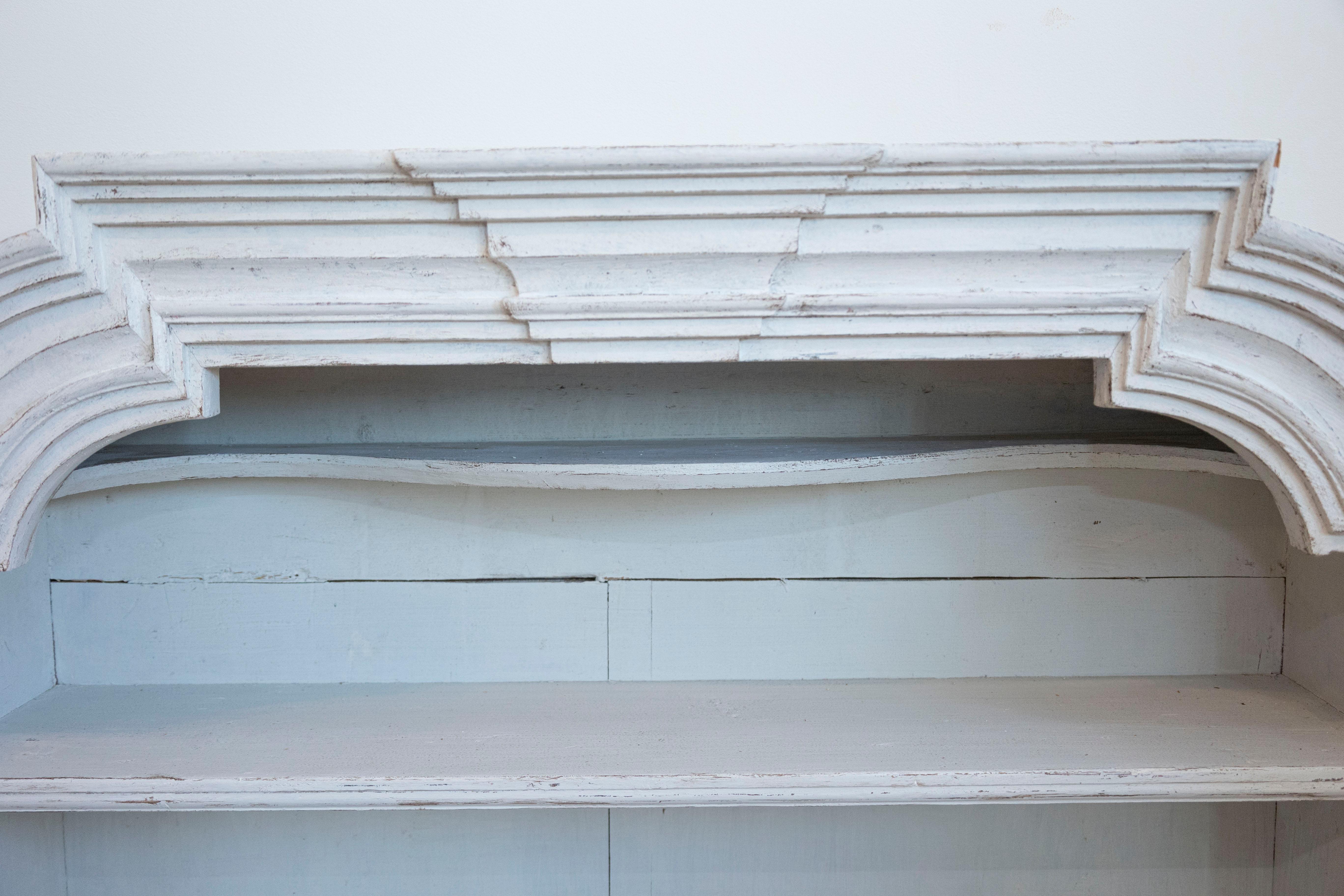 Swedish 1770s Rococo Painted Wall Cabinet with Chapeau de Gendarme Style Cornice In Good Condition In Atlanta, GA