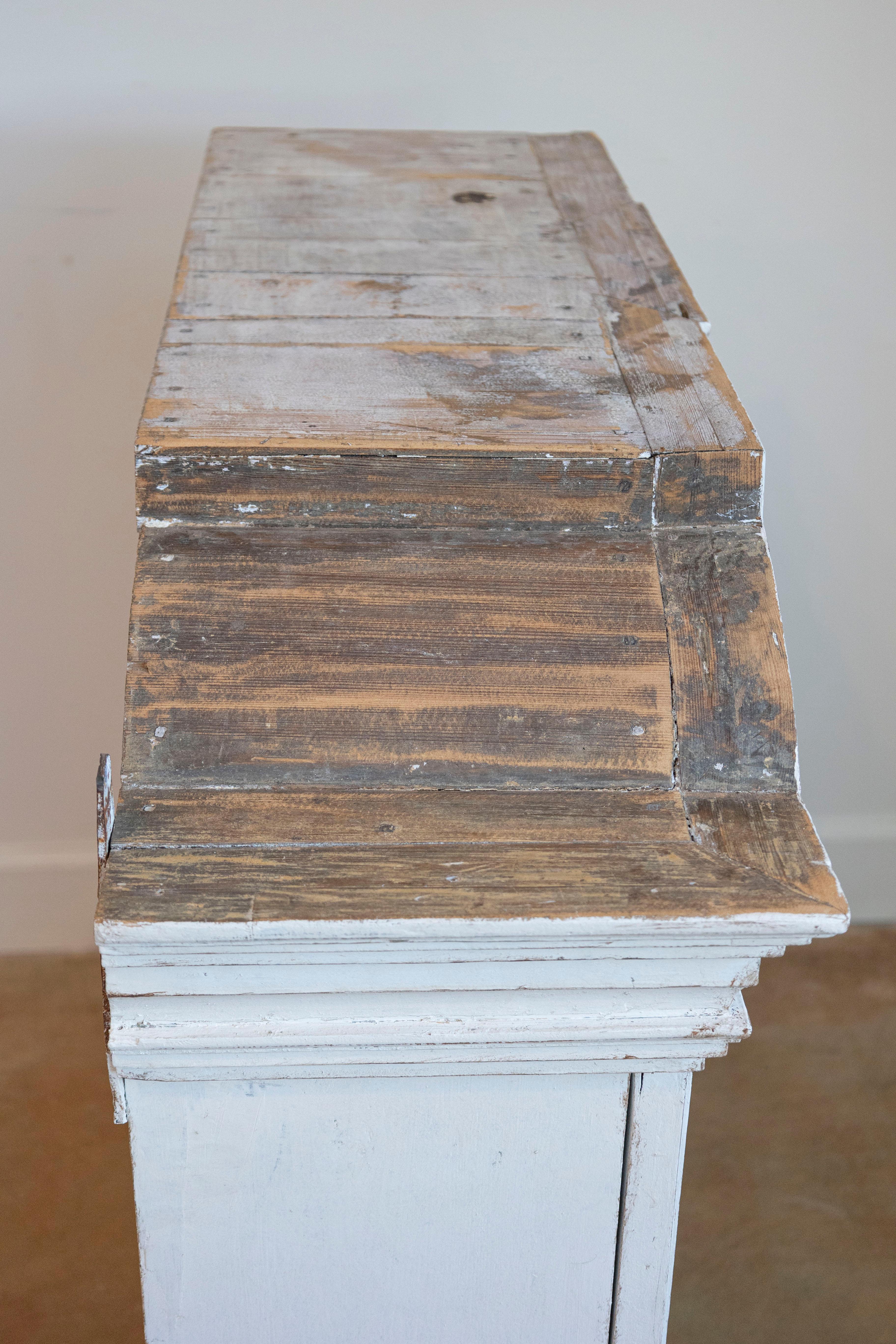 Wood Swedish 1770s Rococo Painted Wall Cabinet with Chapeau de Gendarme Style Cornice