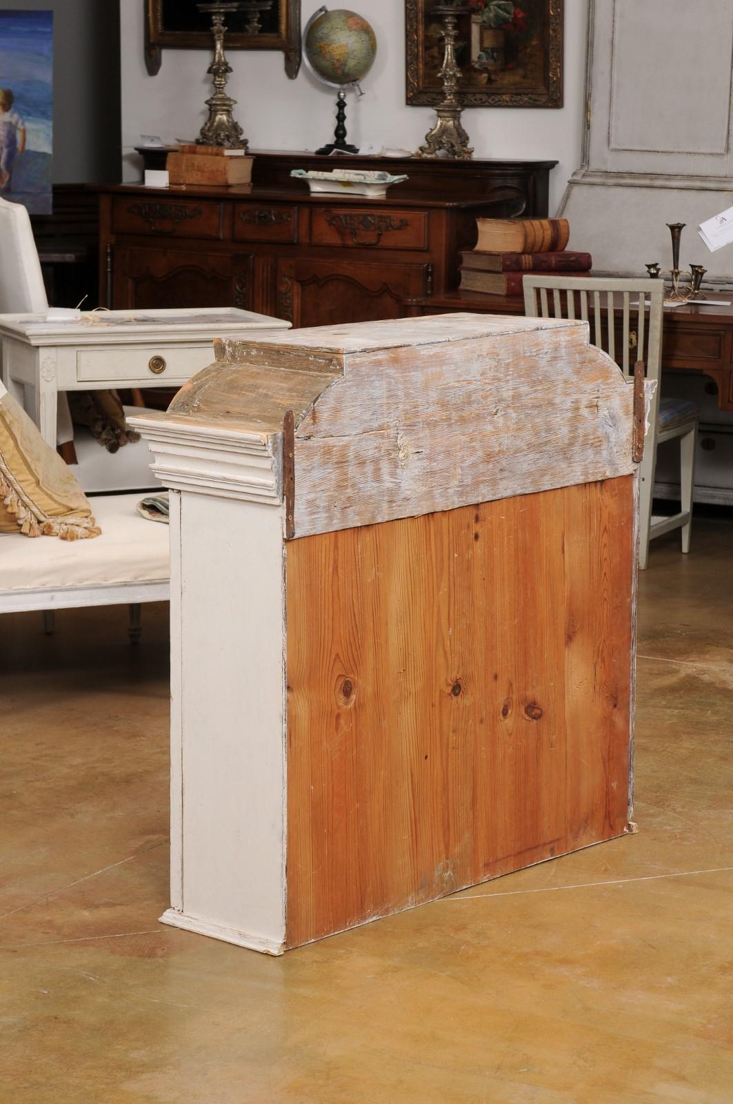 Swedish 1770s Rococo Painted Wall Cabinet with Chapeau de Gendarme Style Cornice 1