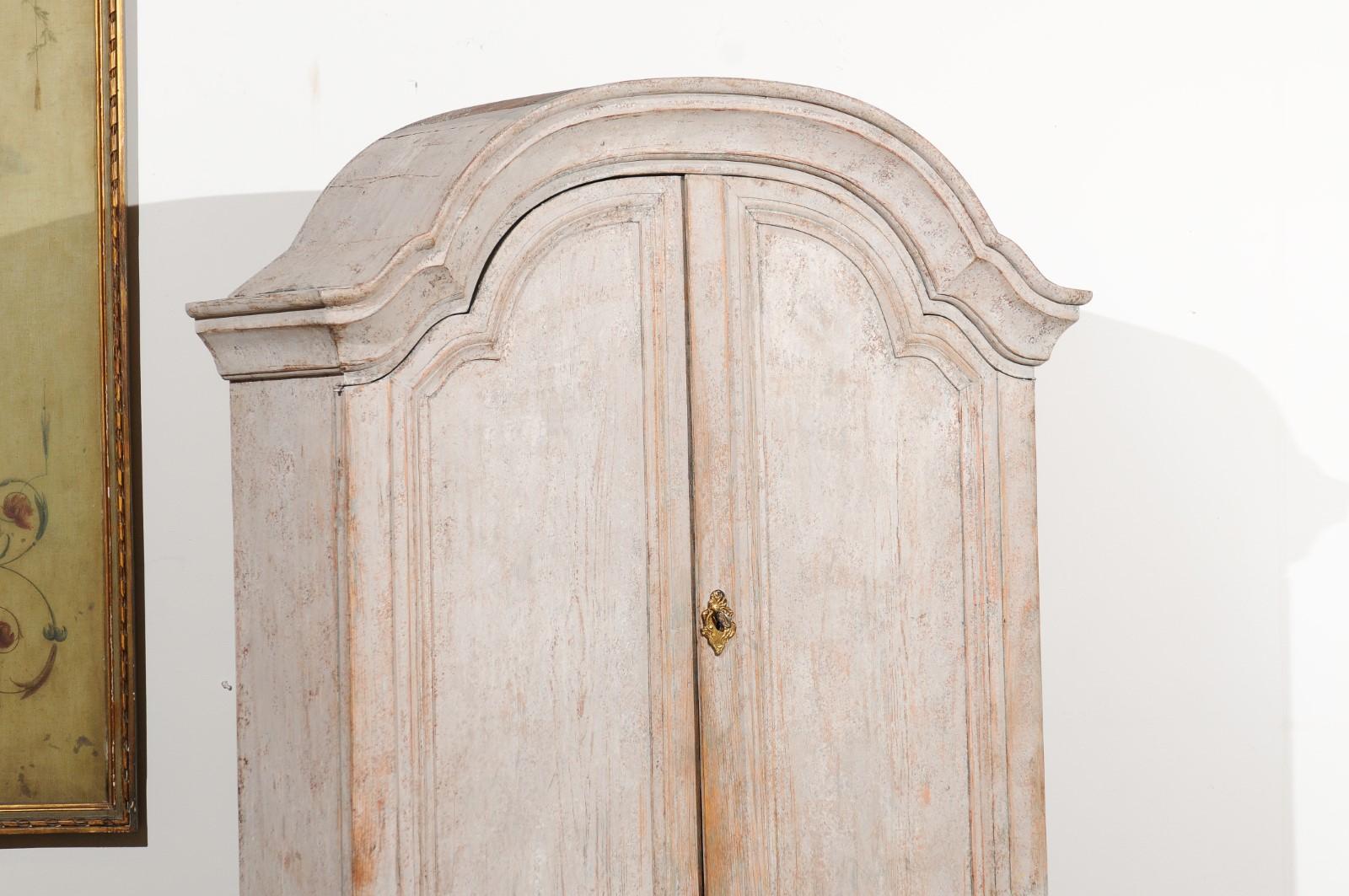 Swedish 1770s Rococo Painted Wood Bonnet Top Cupboard with Doors and Drawers In Good Condition In Atlanta, GA
