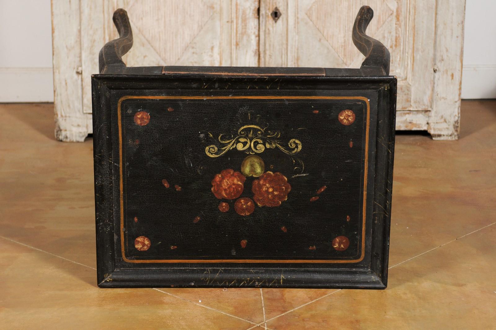Swedish 1770s Rococo Period Ebonized Wood Tea Table with Painted Floral Decor 6