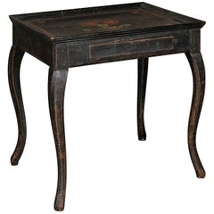 Swedish 1770s Rococo Period Ebonized Wood Tea Table with Painted Floral Decor