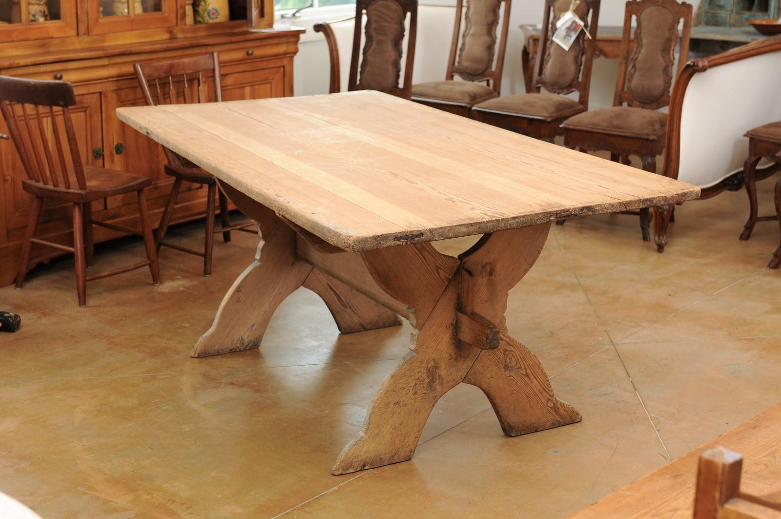 Swedish 1770s Sawbuck Trestle Farm Table with X-Form Base and Rustic Finish 6