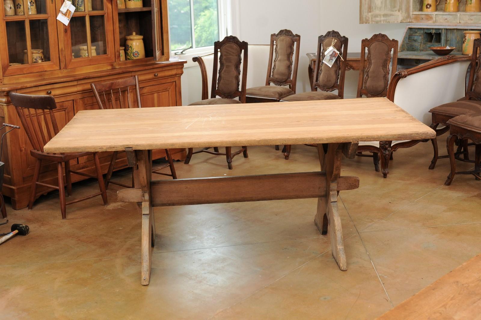 Swedish 1770s Sawbuck Trestle Farm Table with X-Form Base and Rustic Finish 7