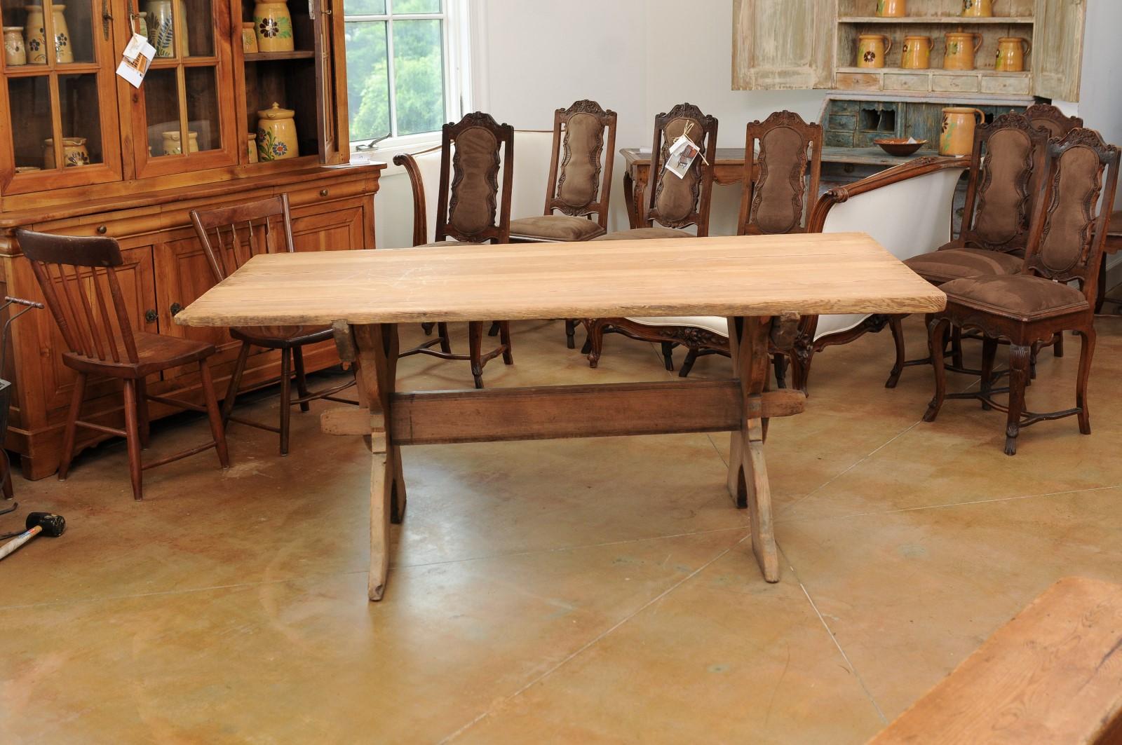 Swedish 1770s Sawbuck Trestle Farm Table with X-Form Base and Rustic Finish 2