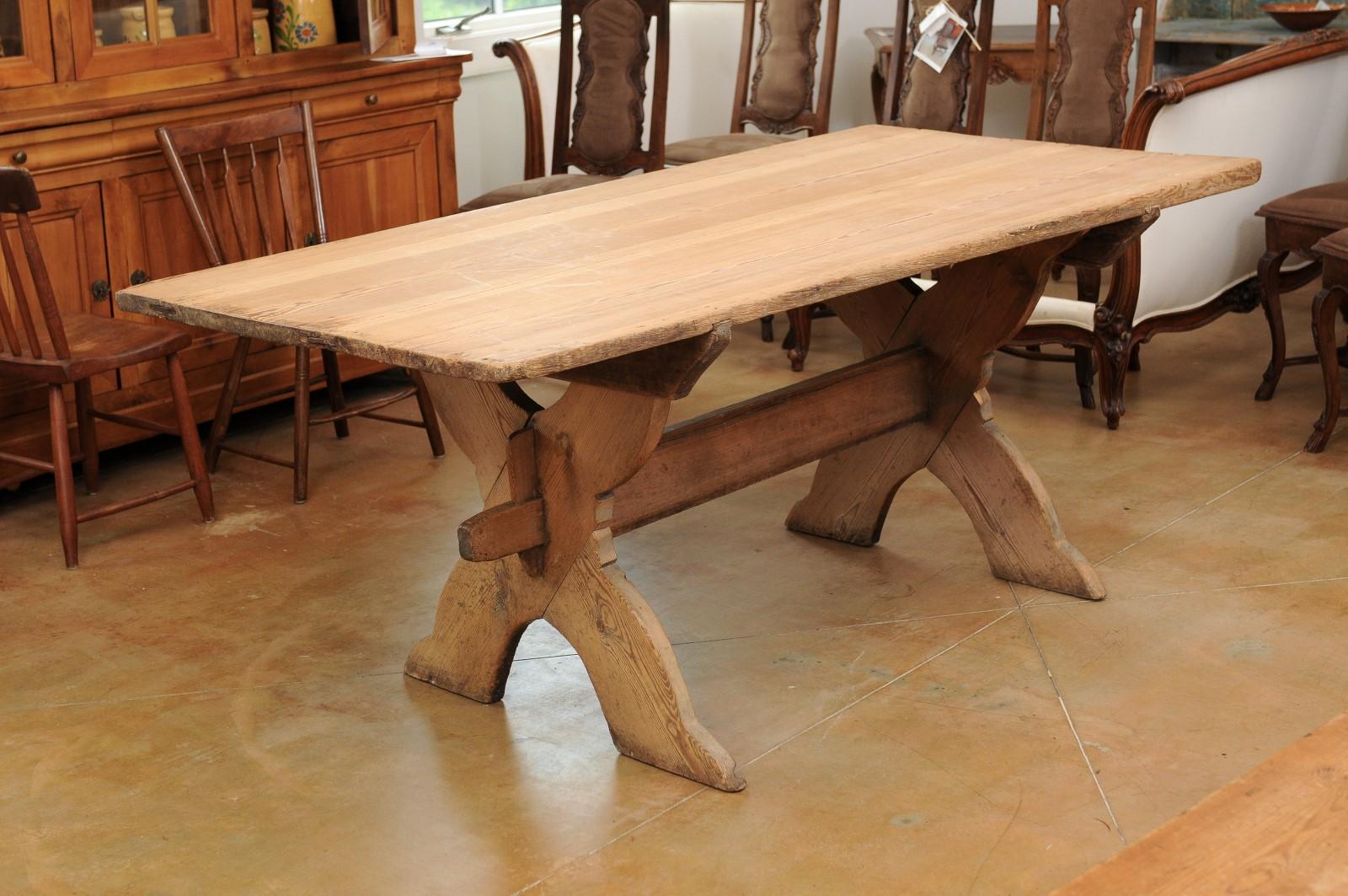 Swedish 1770s Sawbuck Trestle Farm Table with X-Form Base and Rustic Finish 3