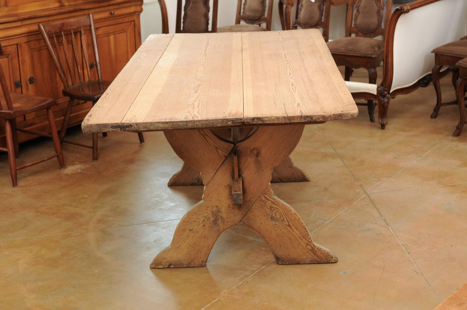 Swedish 1770s Sawbuck Trestle Farm Table with X-Form Base and Rustic Finish 4