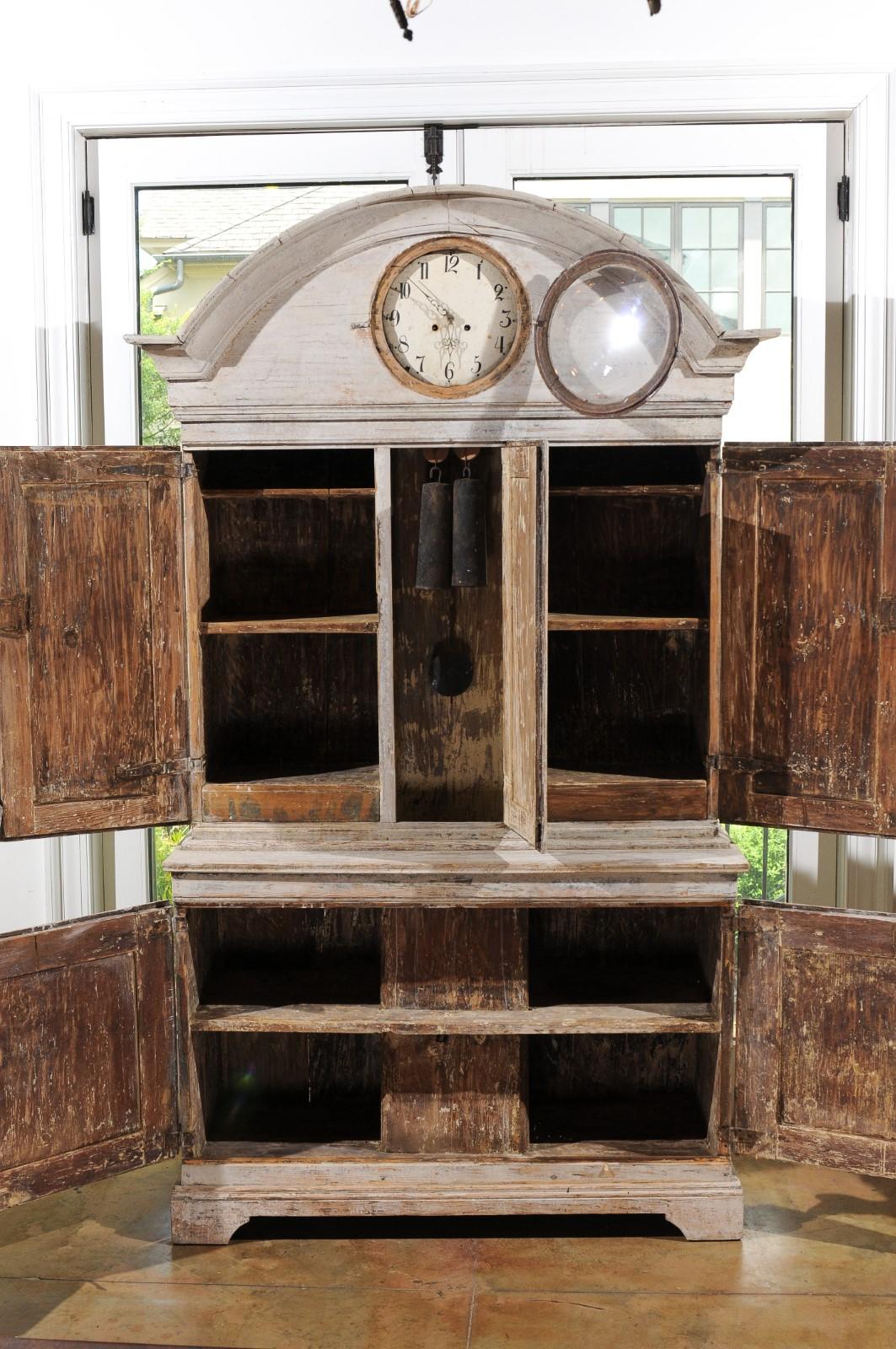 Swedish 1780s Gustavian Painted Clock Cupboard with Bonnet Top and Doors 9