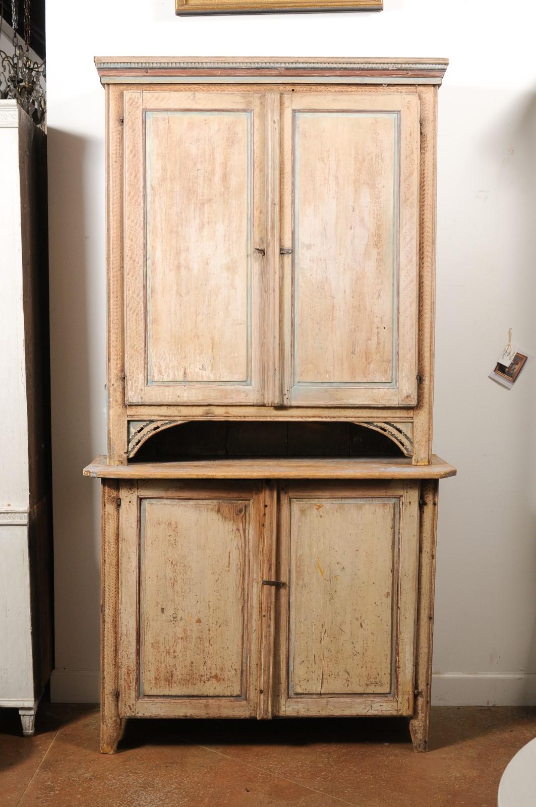 Swedish 1780s Gustavian Period Two-Part Tall Cabinet with Original Paint For Sale 13