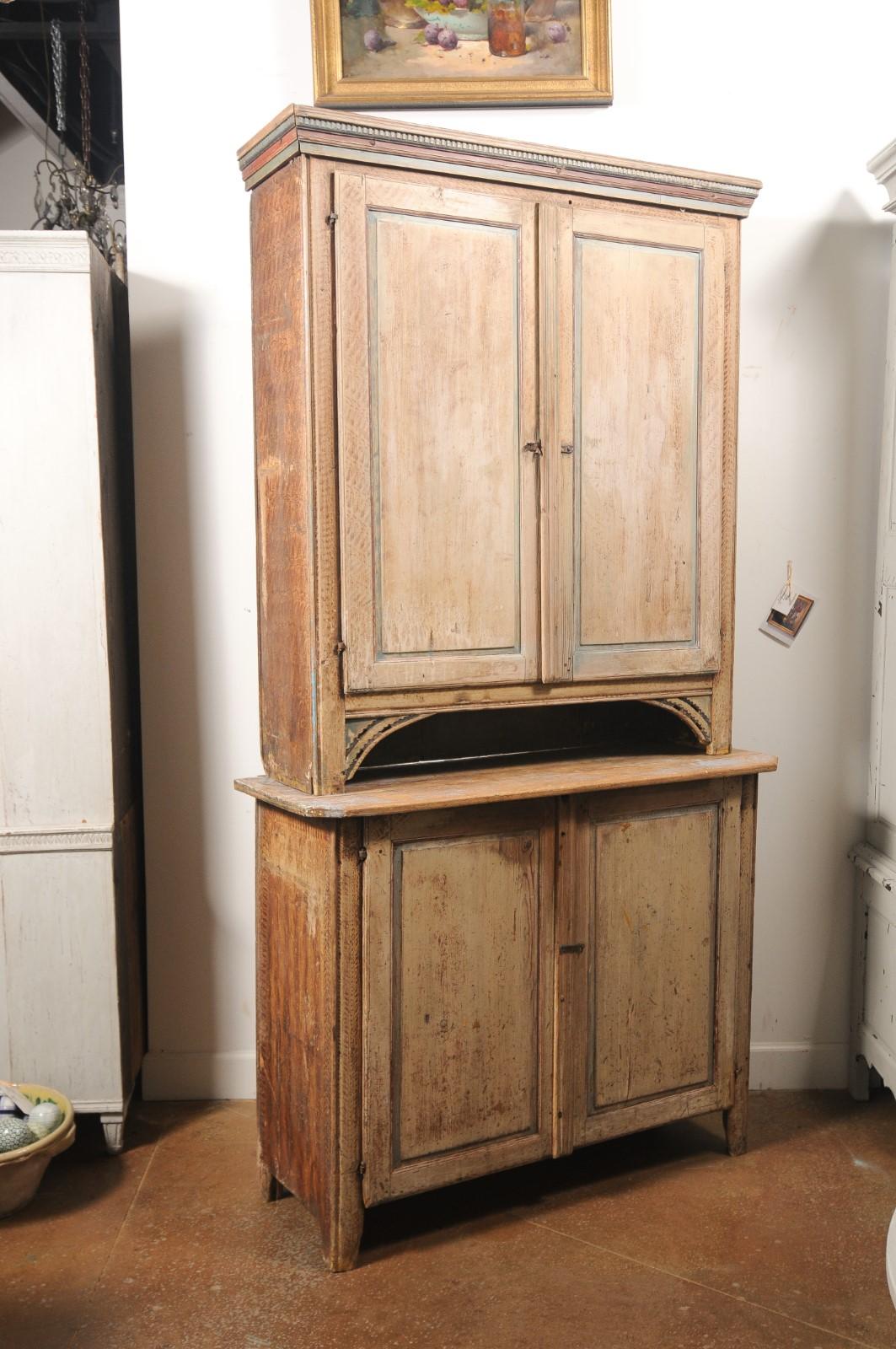 Swedish 1780s Gustavian Period Two-Part Tall Cabinet with Original Paint For Sale 3